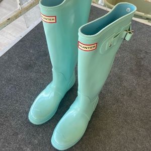 Hunter Womens Light Baby Blue Waterproof Gloss Original Tall Rain Boots size 9